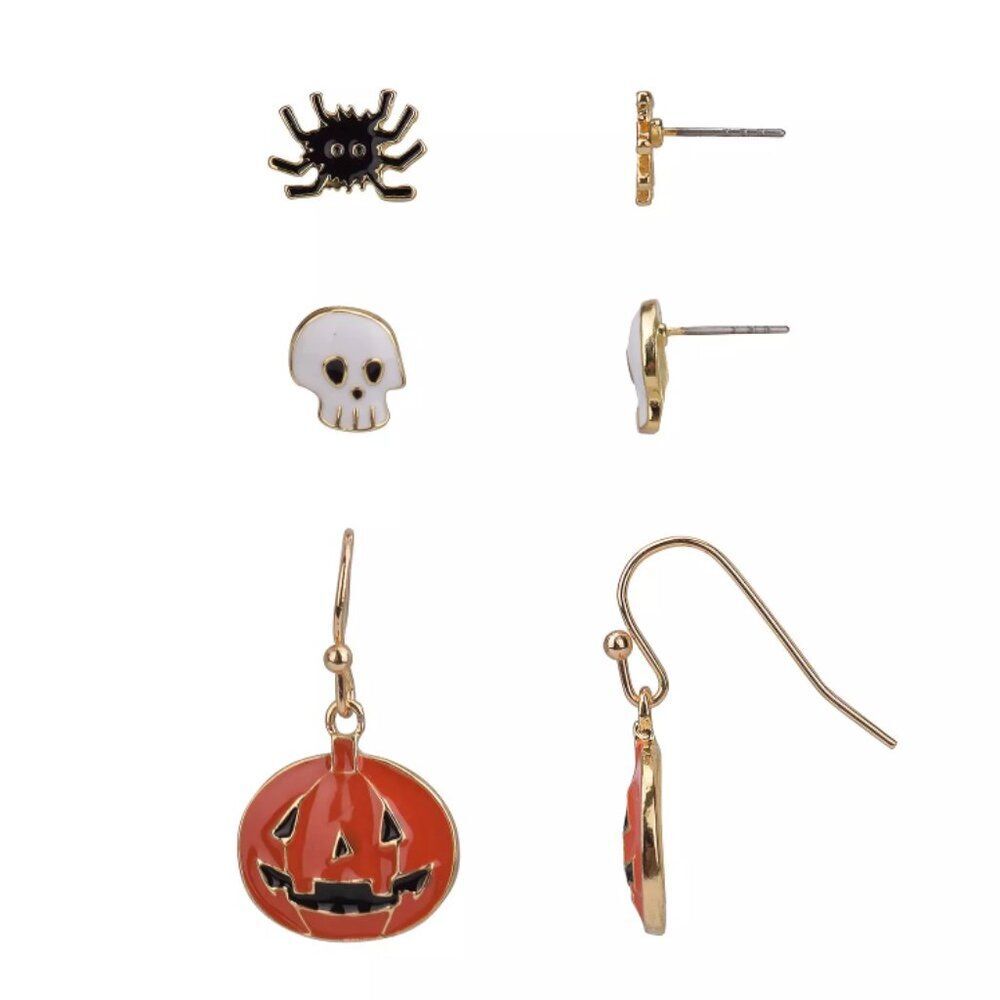 Halloween Spider, Skull & Jack-o'-Lantern Earring Set | Studs French Wire NWT